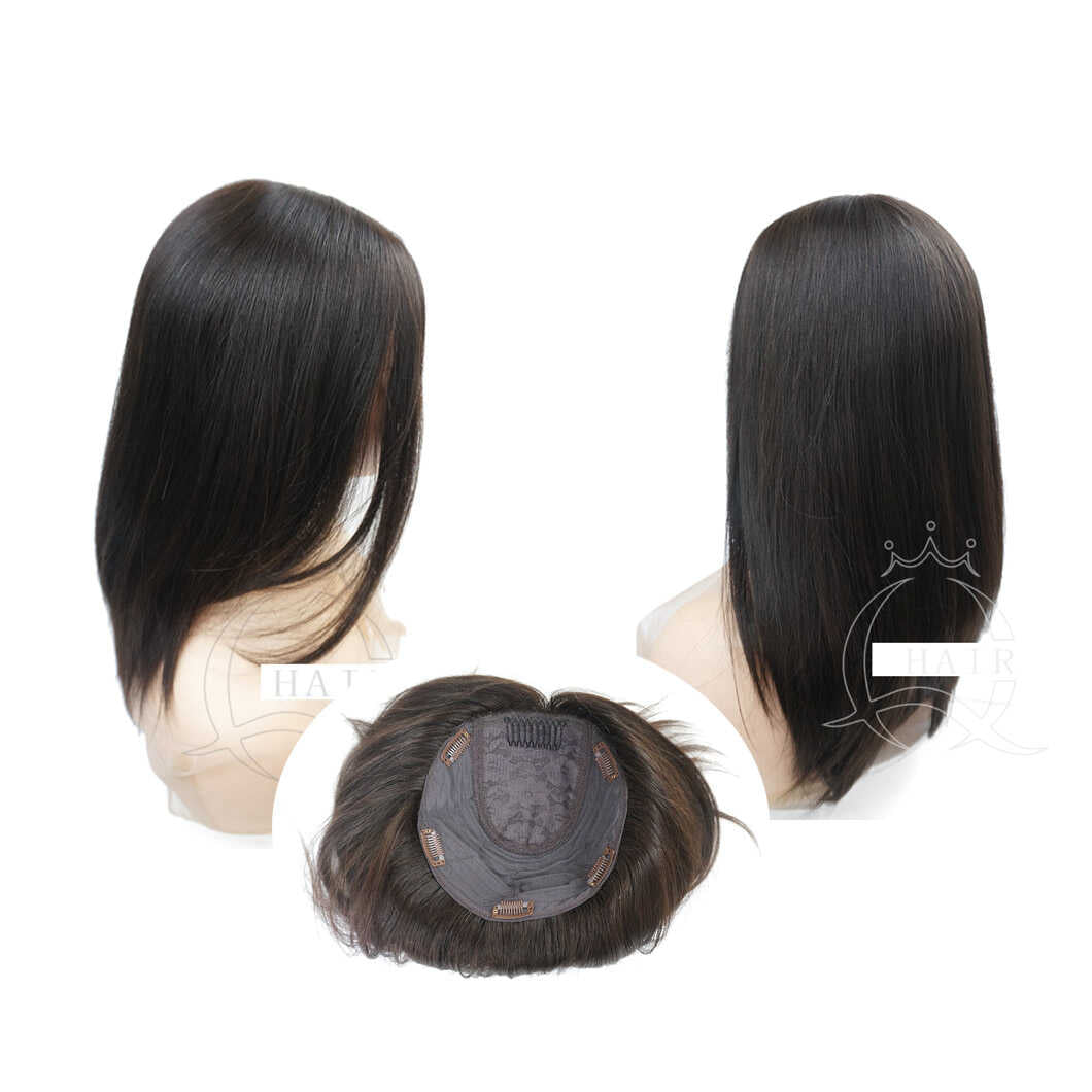 C15inch dark brown Brazilian virgin hair toppers for lady