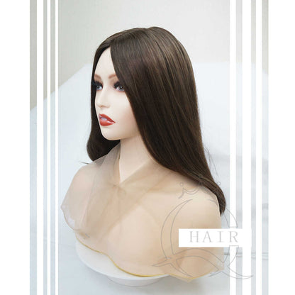 Light brown Hair Systems for lady with alopecia thin hair loss problem