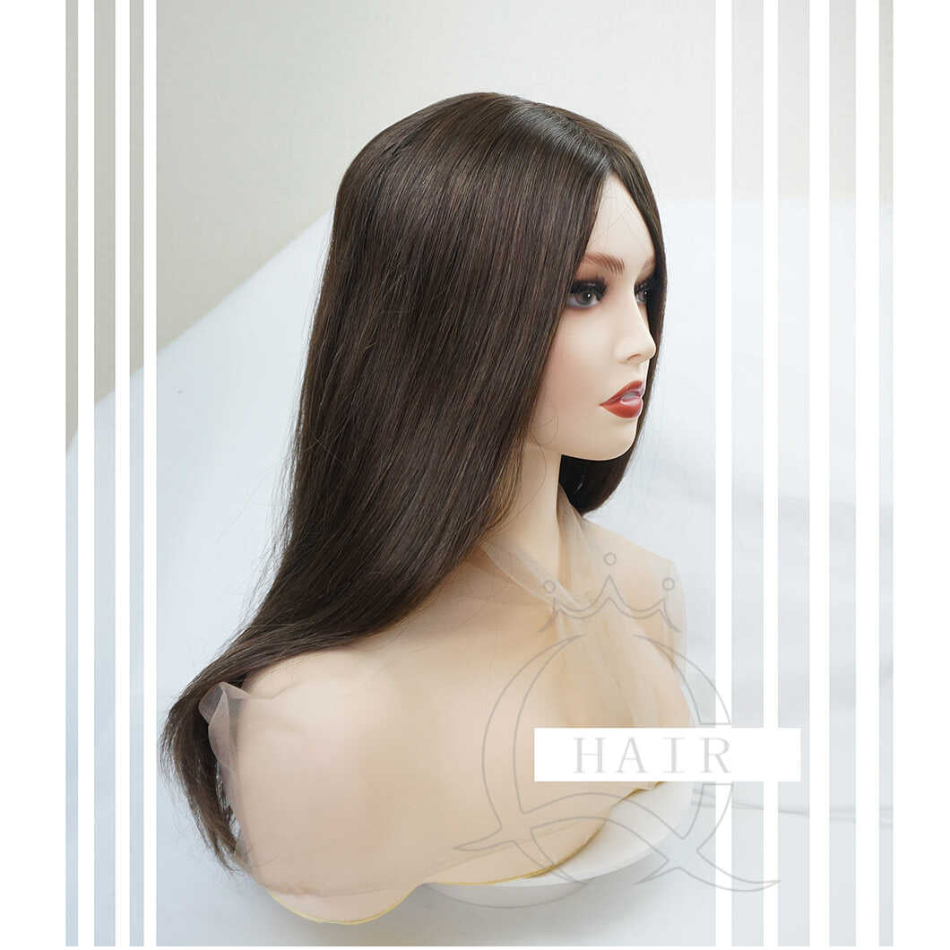 Light brown Hair Systems for lady with alopecia thin hair loss problem