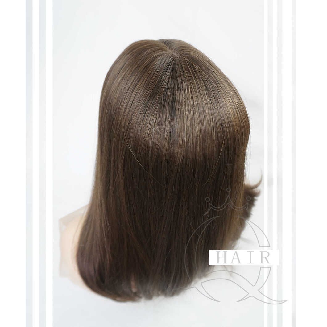 Light brown Hair Systems for lady with alopecia thin hair loss problem