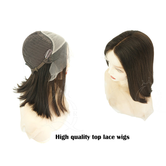 B14INCH Natural virgin hair made lace top wig for daily wear