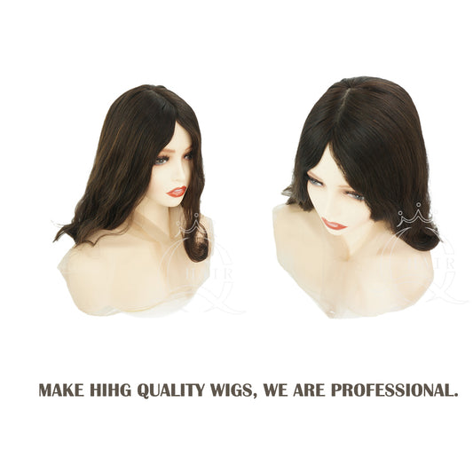 No Layer 16INCH Natural brown with highlight Jewish wig for Daily Wear