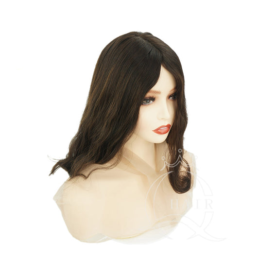 No Layer 16INCH Natural brown with highlight Jewish wig for Daily Wear