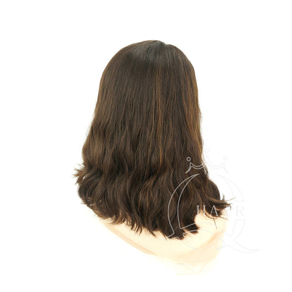 No Layer 16INCH Natural brown with highlight Jewish wig for Daily Wear