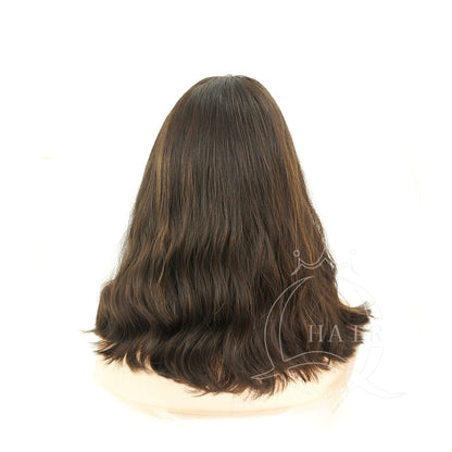 No Layer 16INCH Natural brown with highlight Jewish wig for Daily Wear