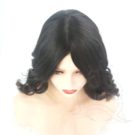 Natural black permanent wave wig