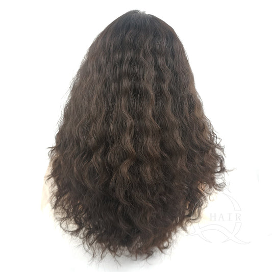 Mongolian virgin natural black curly human hair wig