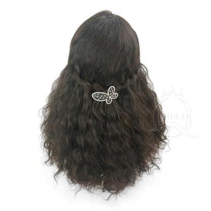 Mongolian virgin natural black curly human hair wig