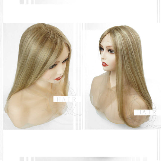 XA24” Inches light brown color virgin human hair top Lace wig