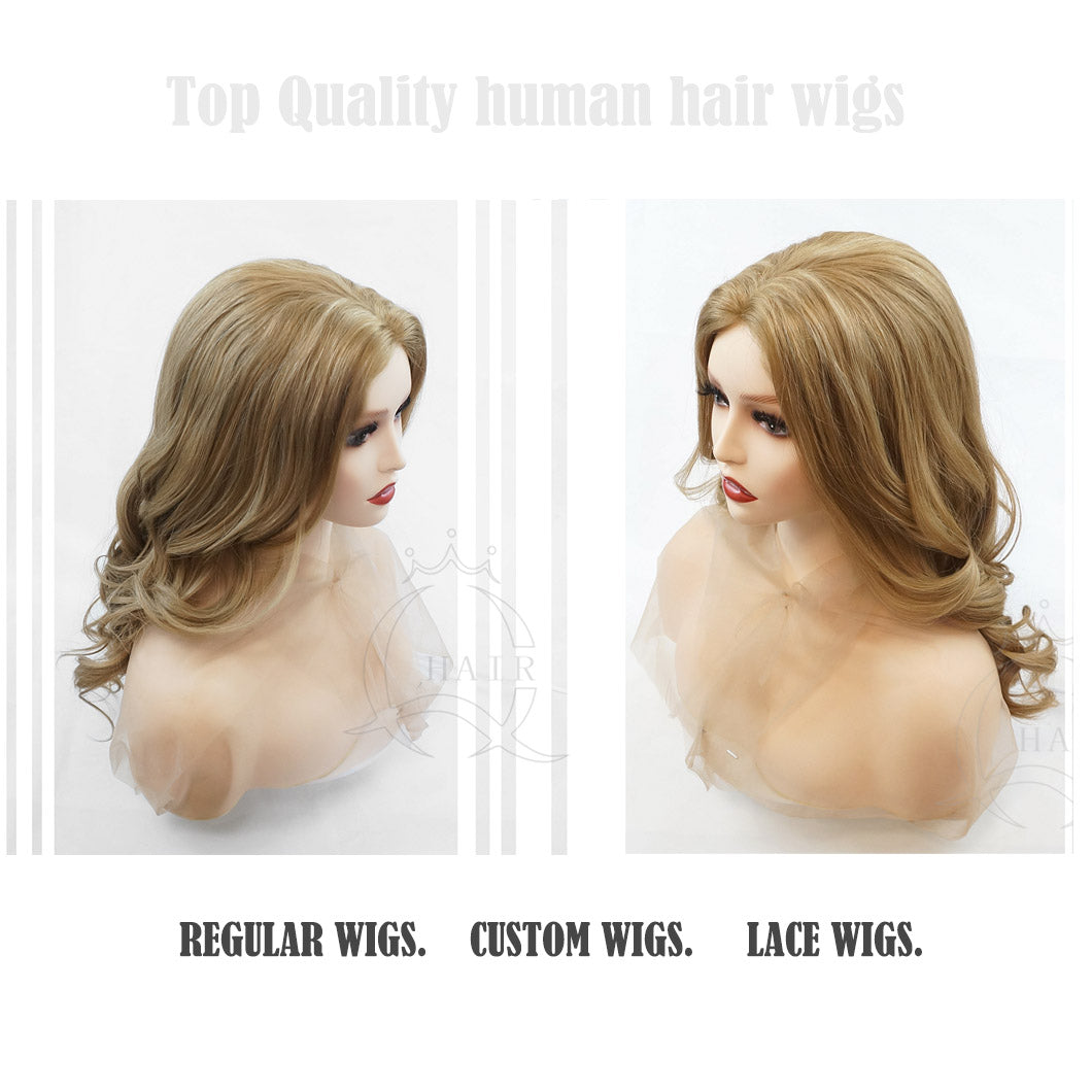 21inch  Machine made European hair wigs blonde color wig for lady with less hair