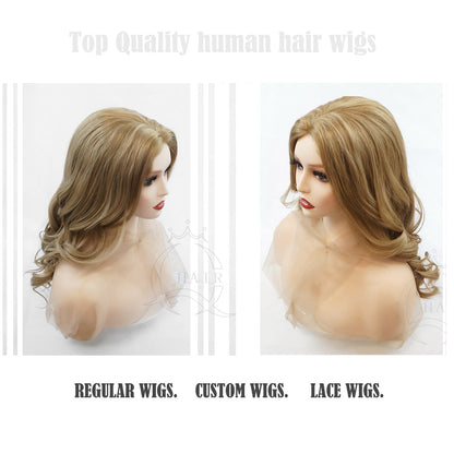 21inch  Machine made European hair wigs blonde color wig for lady with less hair