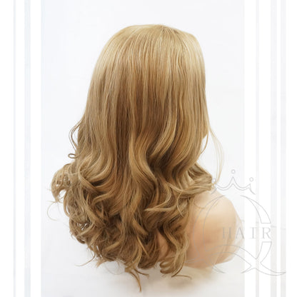 21inch  Machine made European hair wigs blonde color wig for lady with less hair