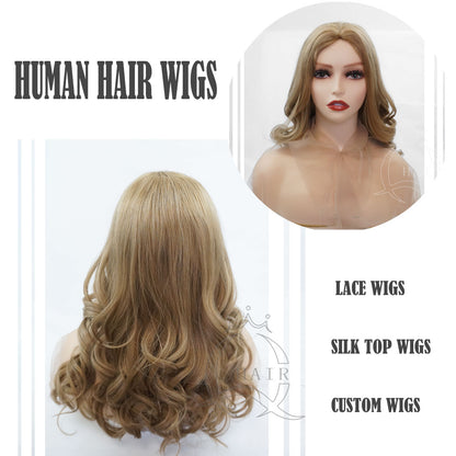 21inch  Machine made European hair wigs blonde color wig for lady with less hair