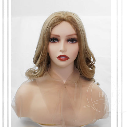 21inch  Machine made European hair wigs blonde color wig for lady with less hair