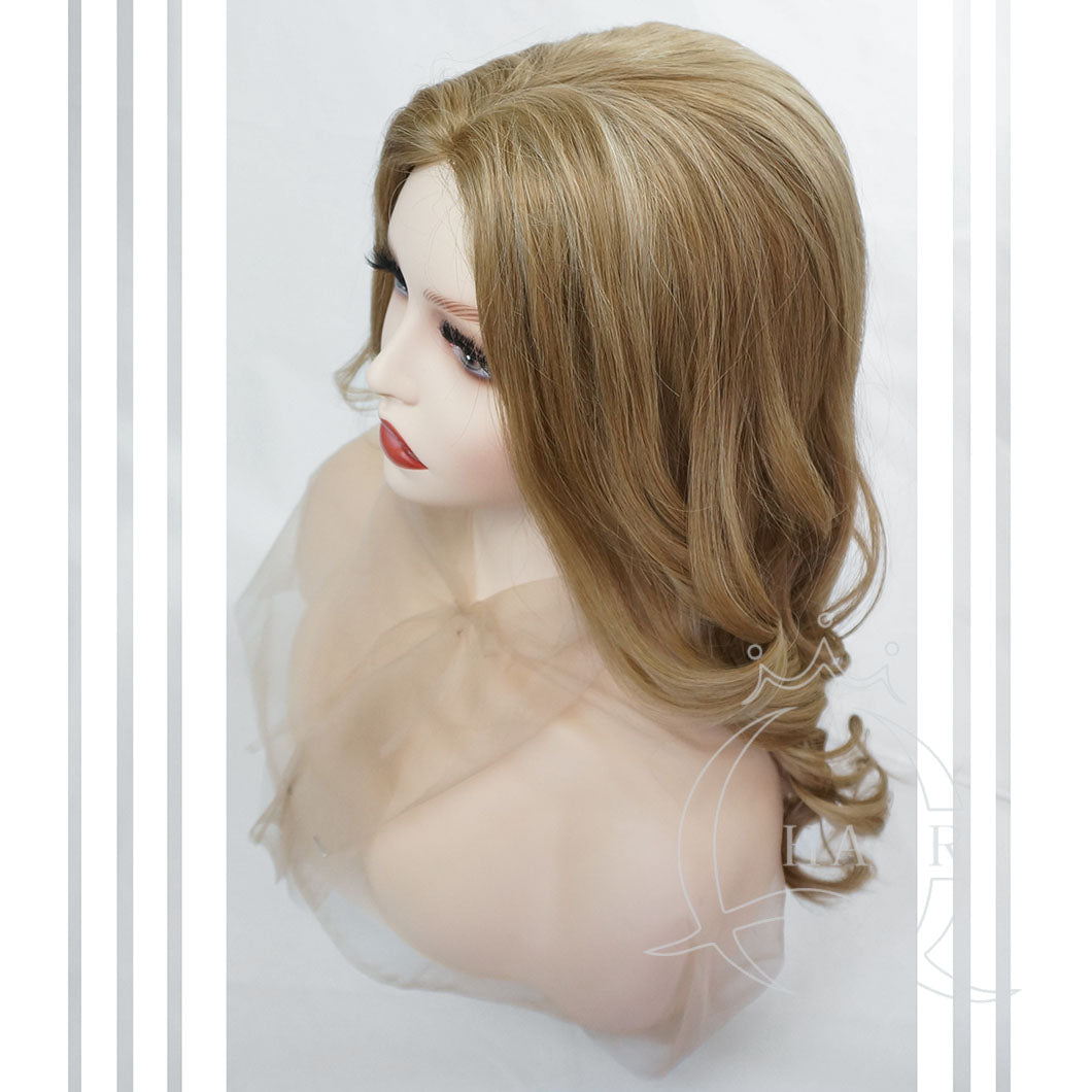 21inch  Machine made European hair wigs blonde color wig for lady with less hair