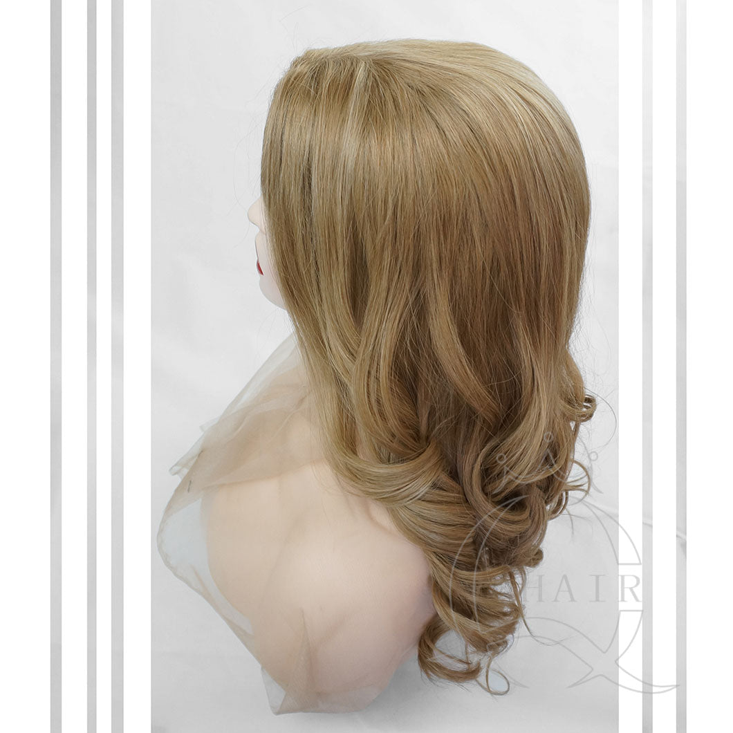21inch  Machine made European hair wigs blonde color wig for lady with less hair