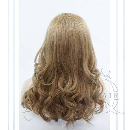 21inch  Machine made European hair wigs blonde color wig for lady with less hair