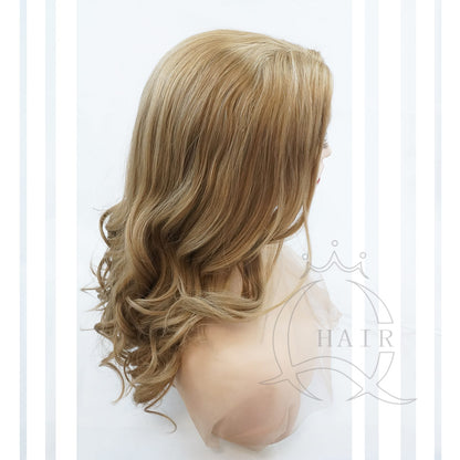 21inch  Machine made European hair wigs blonde color wig for lady with less hair