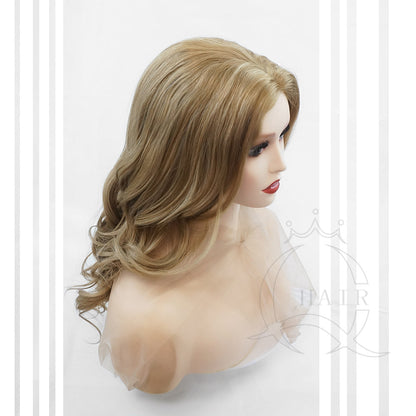 21inch  Machine made European hair wigs blonde color wig for lady with less hair