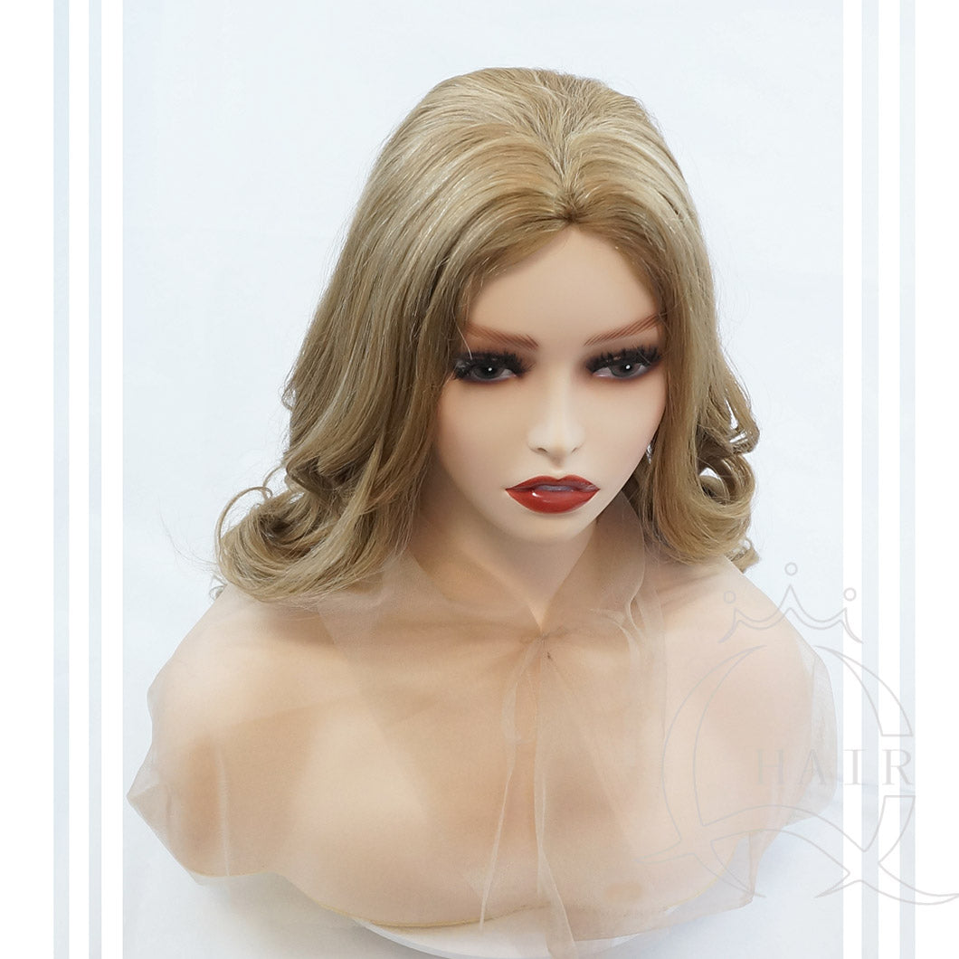21inch  Machine made European hair wigs blonde color wig for lady with less hair