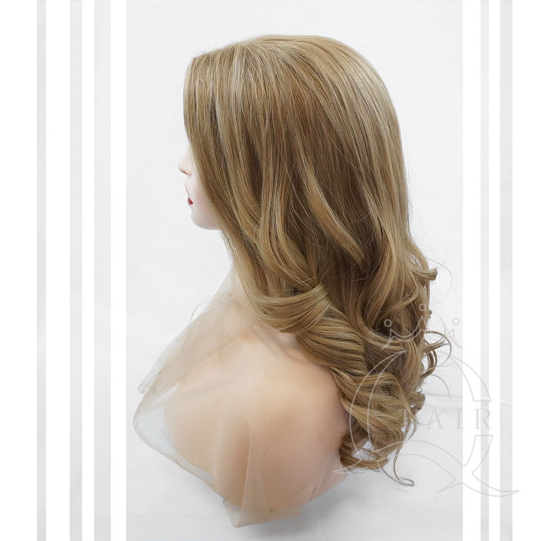 21inch  Machine made European hair wigs blonde color wig for lady with less hair