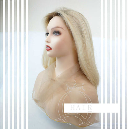 18 Inches Natural virgin hair made blonde beauty color lace top wig
