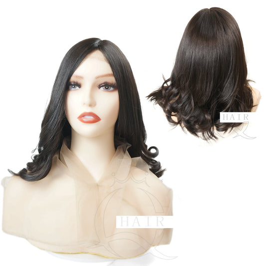XA18inch Luxury virgin Human Hair Kosher Wigs: Simulated skin top