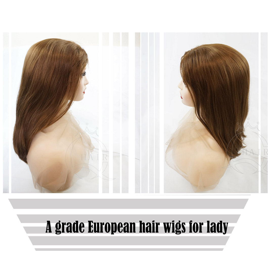 European Remy hair wig light brown hair band fall 3/4 wig